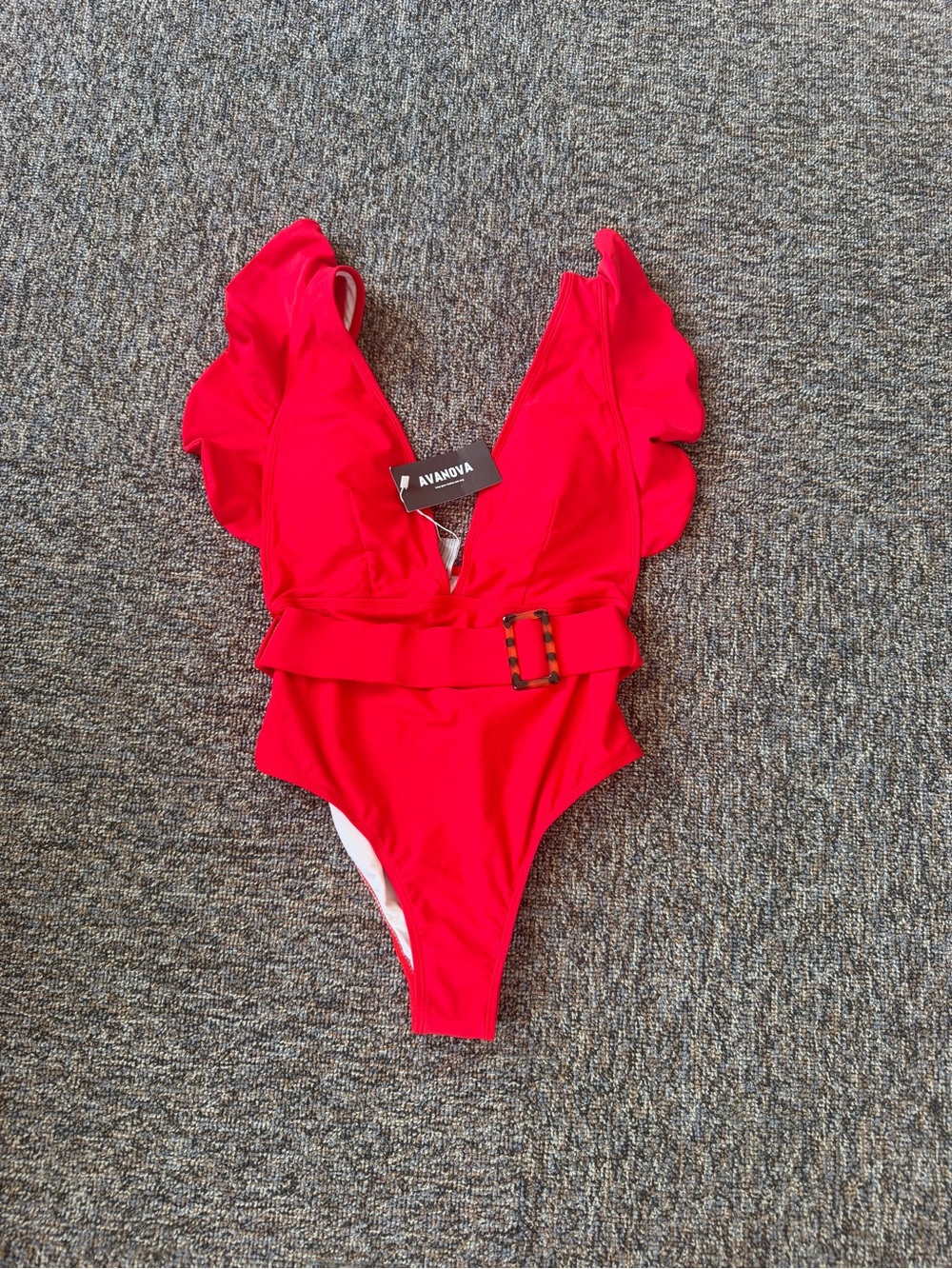 NWT Avanova Red Ruffle One-Piece Swimsuit with Belt Medium